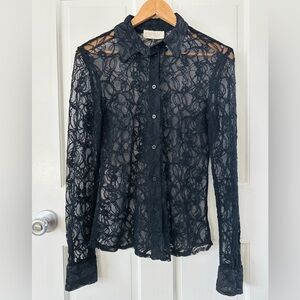 Cache Vintage Black Lace Button Up Shirt Blouse Size 8